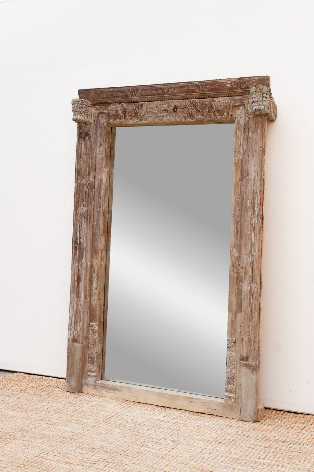 Grand 1800's Indian Door Mirror w/Elephant Carvings