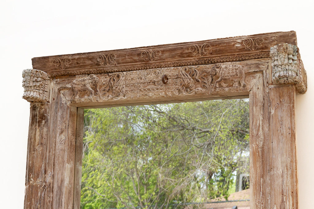 Grand 1800's Indian Door Mirror w/Elephant Carvings