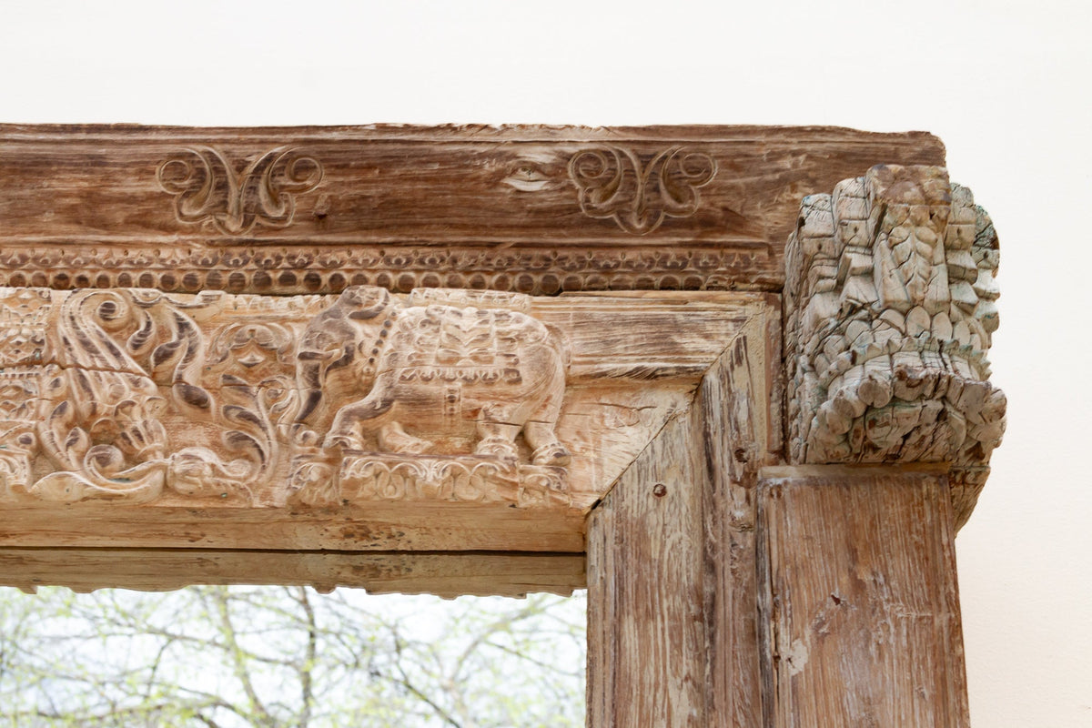 Grand 1800's Indian Door Mirror w/Elephant Carvings