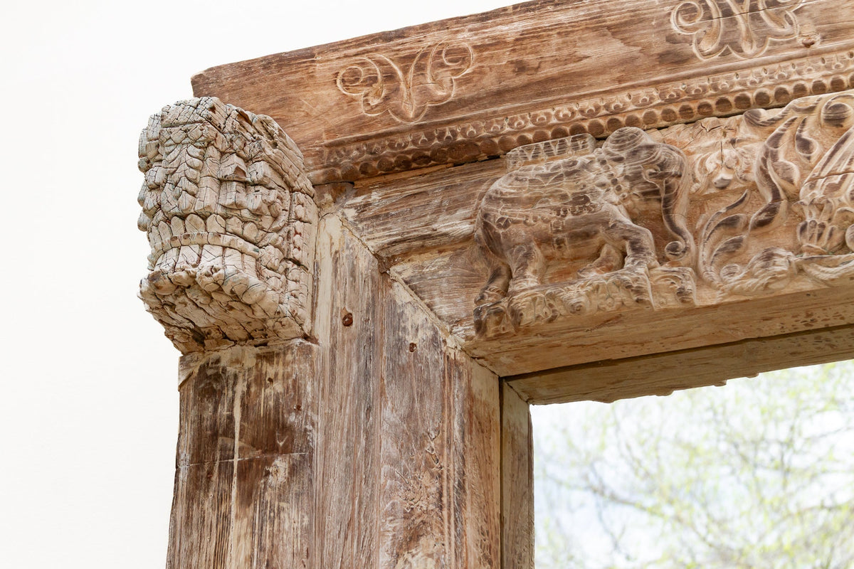 Grand 1800's Indian Door Mirror w/Elephant Carvings