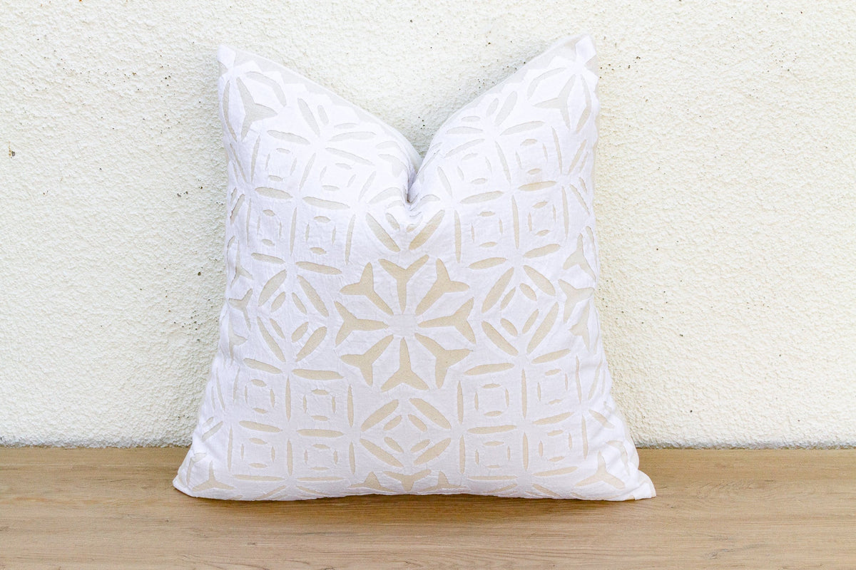 Artisanal 18" White Applique Pillow Cover