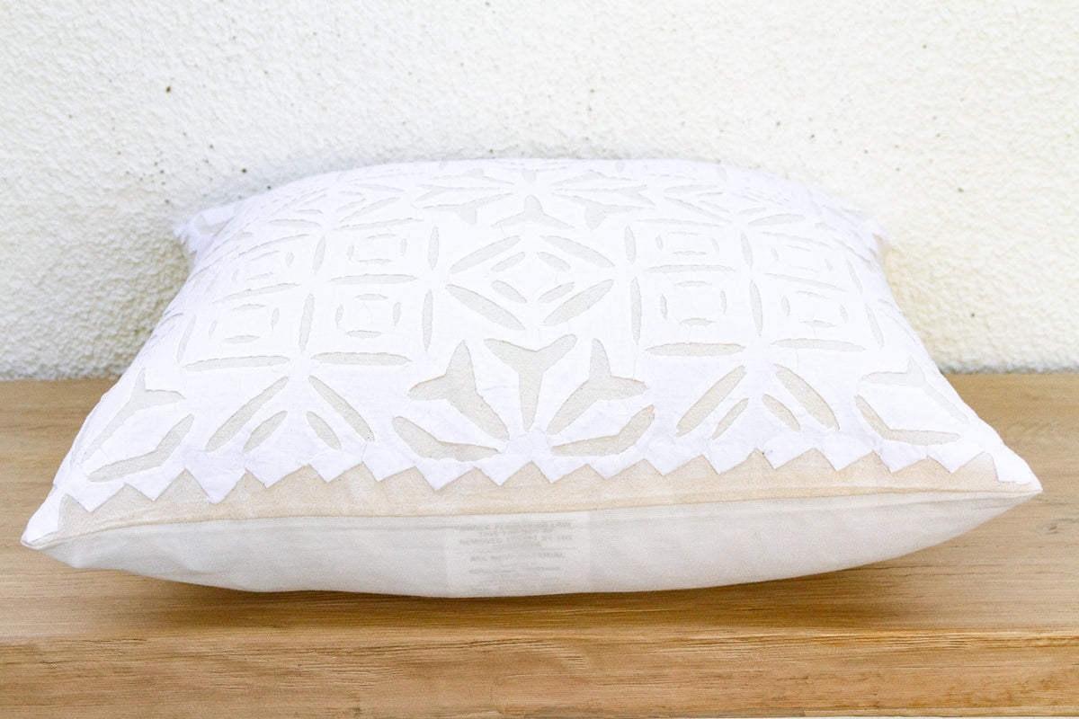Artisanal 18" White Applique Pillow Cover