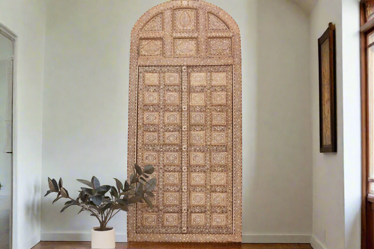 Museum Quality Antique Indian Arch Top Inlay Door