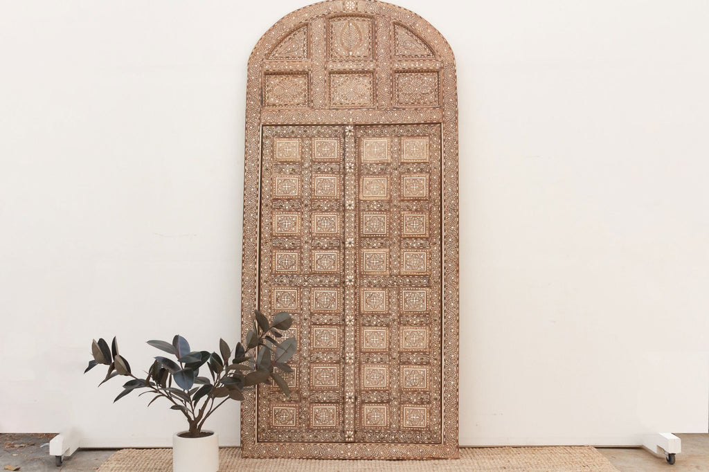Museum Quality Antique Indian Arch Top Inlay Door