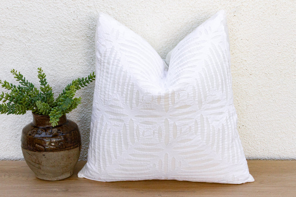Nomad's White Applique Pillow Cover
