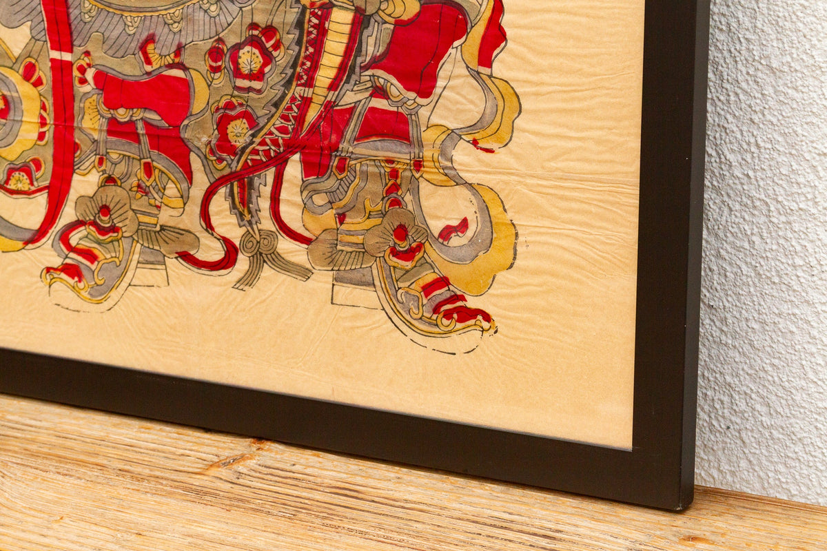 Vintage Framed Door God Print, Warrior Guardian