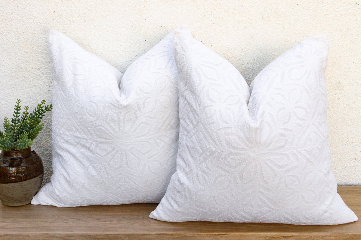 Mandala Blanca, Pair of Appliqué Pillow Covers