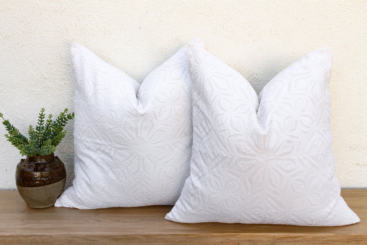 Mandala Blanca, Pair of Appliqué Pillow Covers