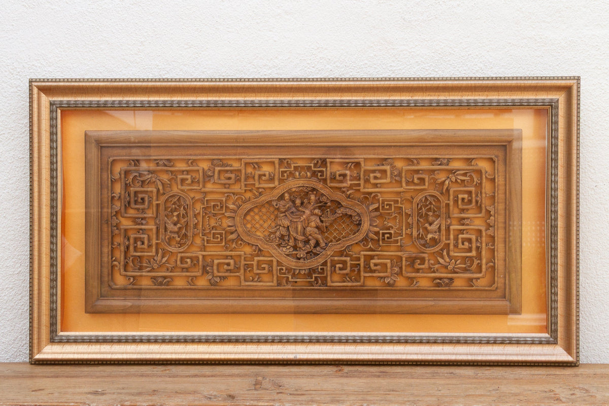 Exquisite Antique Chinese Carved Wood Panel