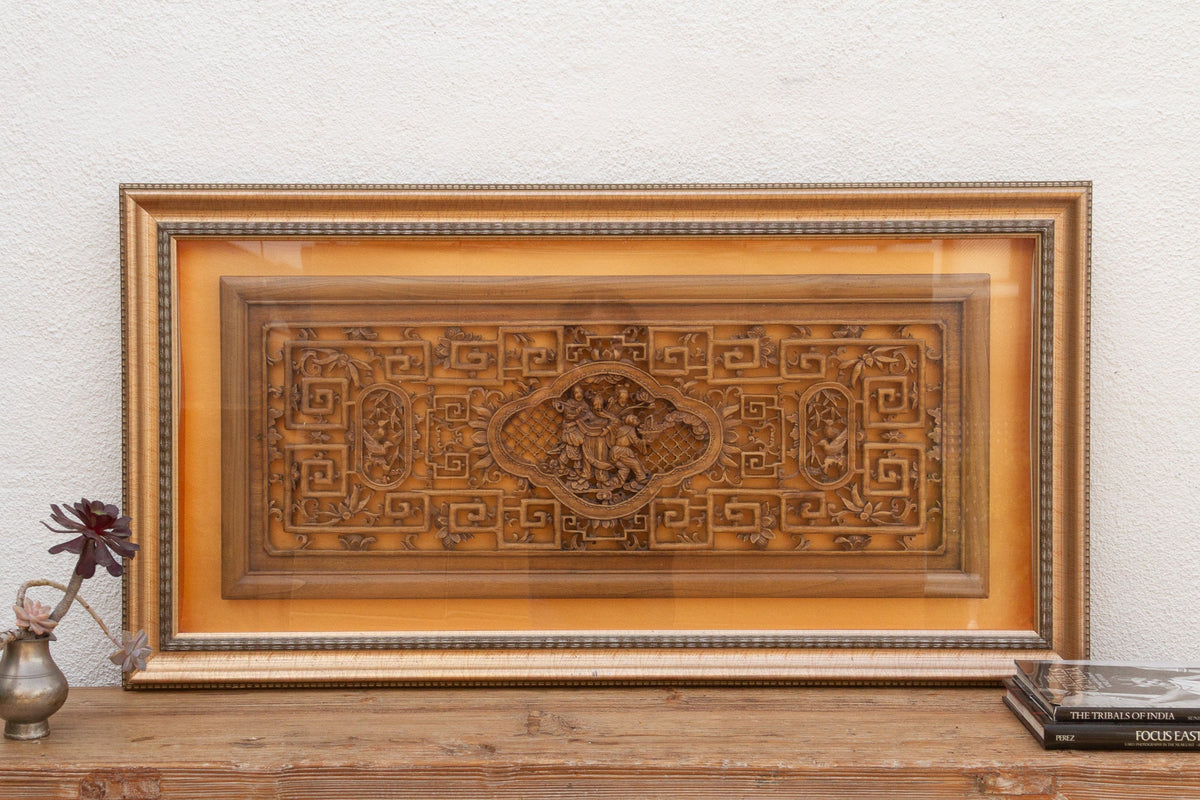 Exquisite Antique Chinese Carved Wood Panel