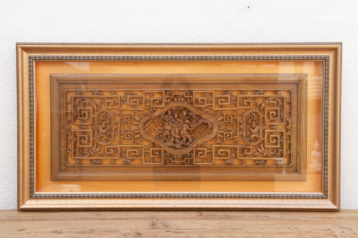 Exquisite Antique Chinese Carved Wood Panel
