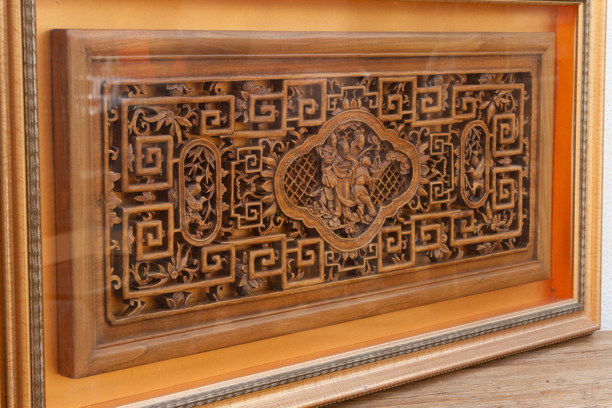 Exquisite Antique Chinese Carved Wood Panel
