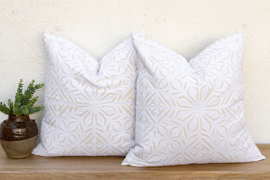 Ivory Flora, Pair of Appliqué Pillow Covers
