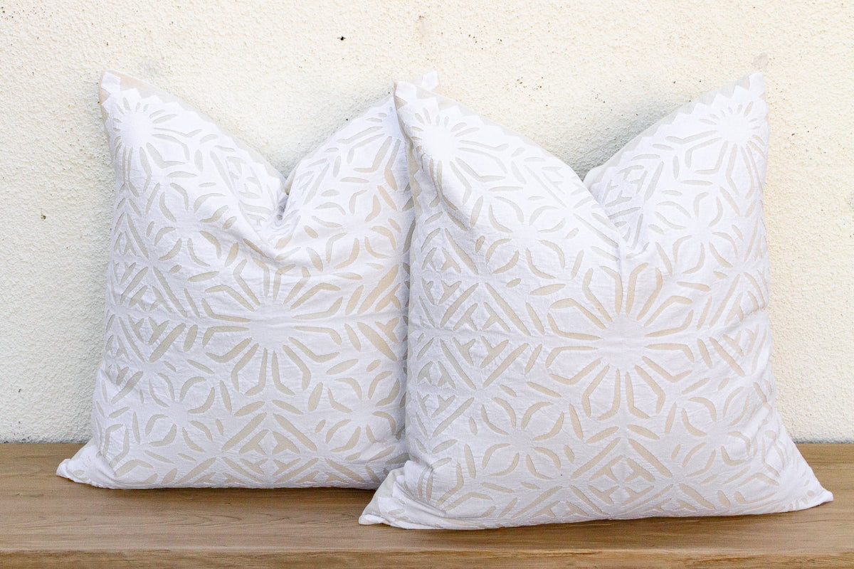 Ivory Flora, Pair of Appliqué Pillow Covers