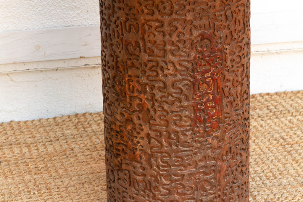 Finely Carved Reclaimed Teak Round Pedestal Dining Table