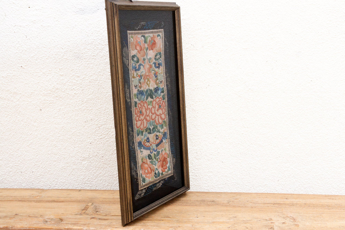 Framed Suzhou Silk Embroidered Floral Panel