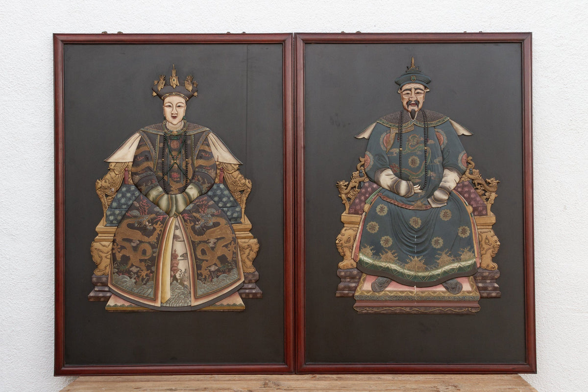 Set of Large Chinese Stone Ancestor Portraits