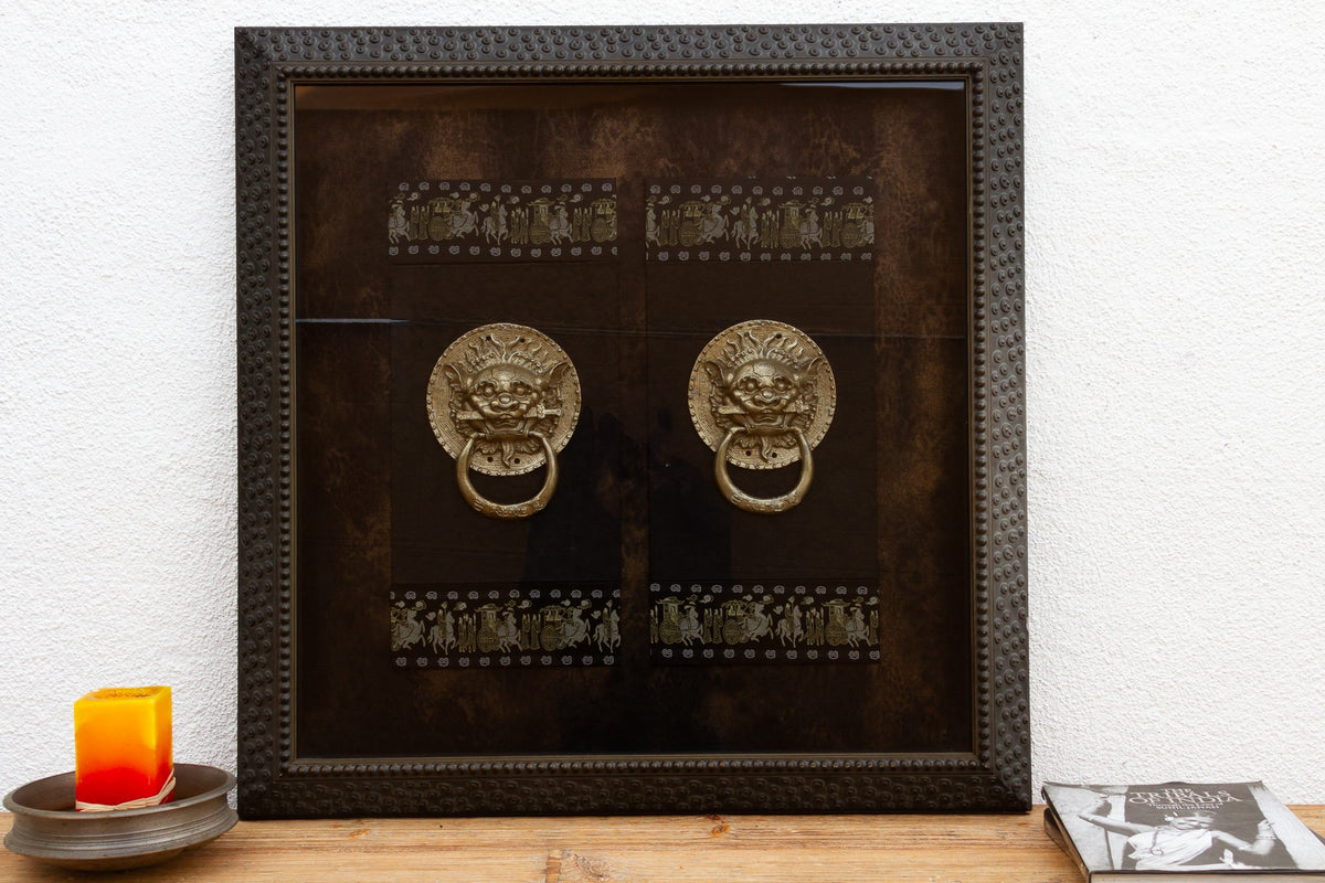 Framed Antique Lion Head Door Pulls
