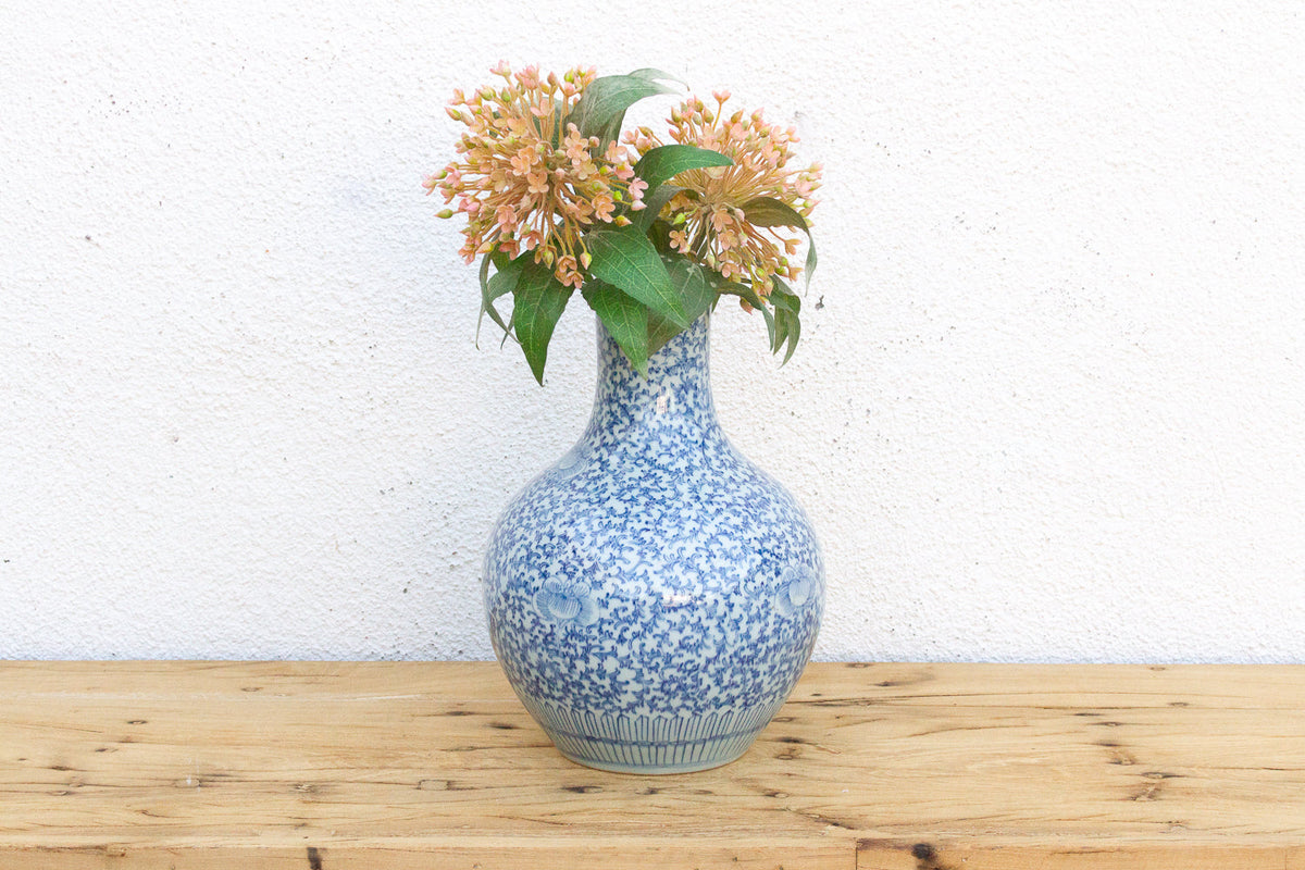 Blue & White Qinghua Floral Vase