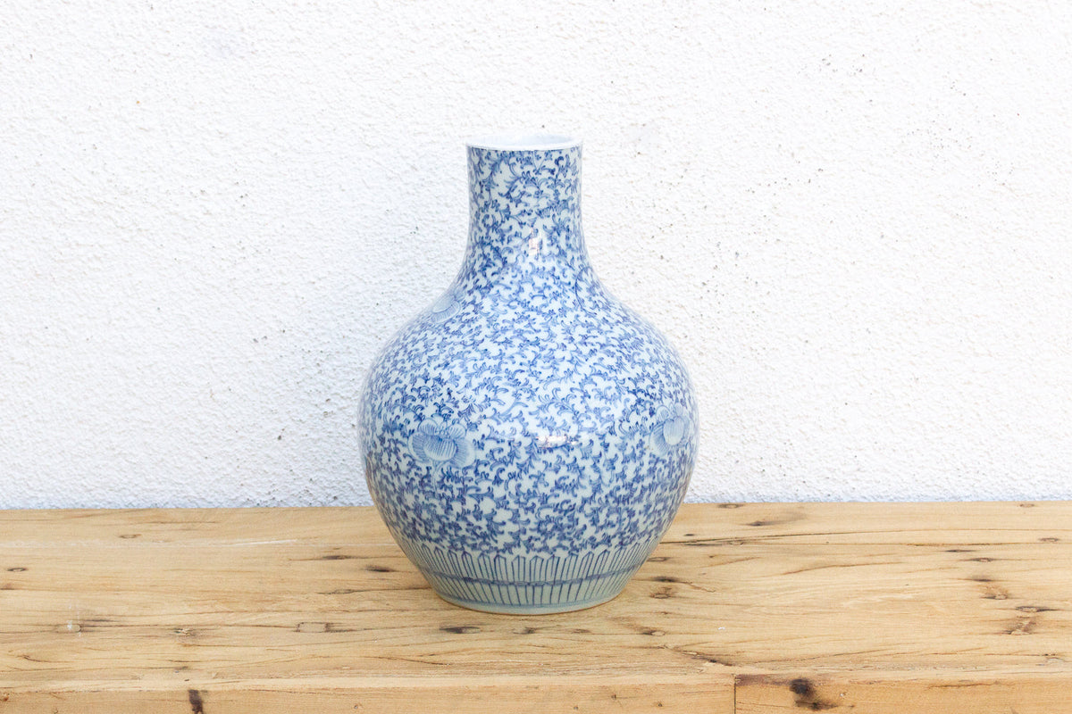 Blue & White Qinghua Floral Vase