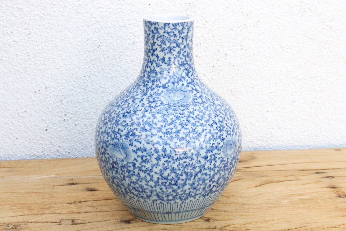 Blue & White Qinghua Floral Vase