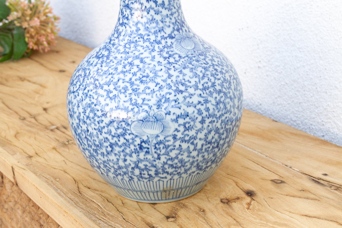 Blue & White Qinghua Floral Vase