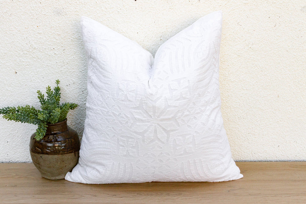 Ivory Peony Appliqué Pillow Cover