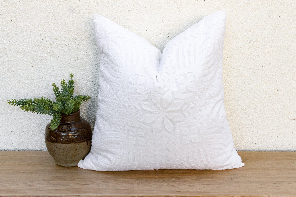 Ivory Peony Appliqué Pillow Cover