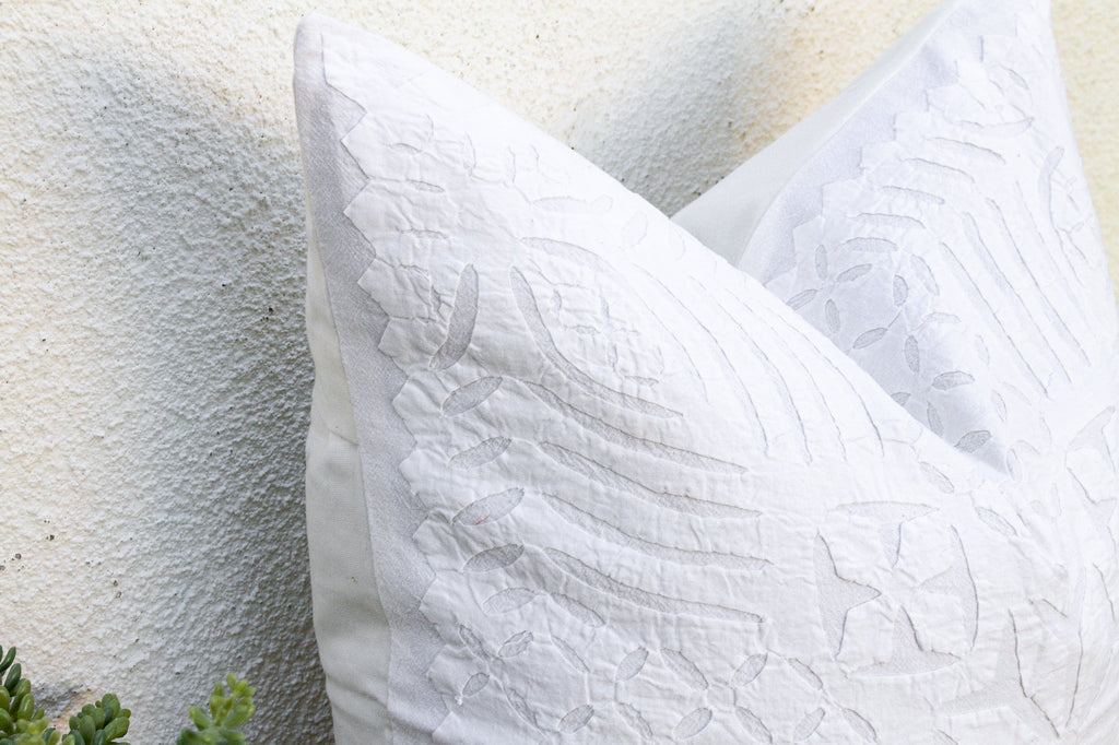 Ivory Peony Appliqué Pillow Cover