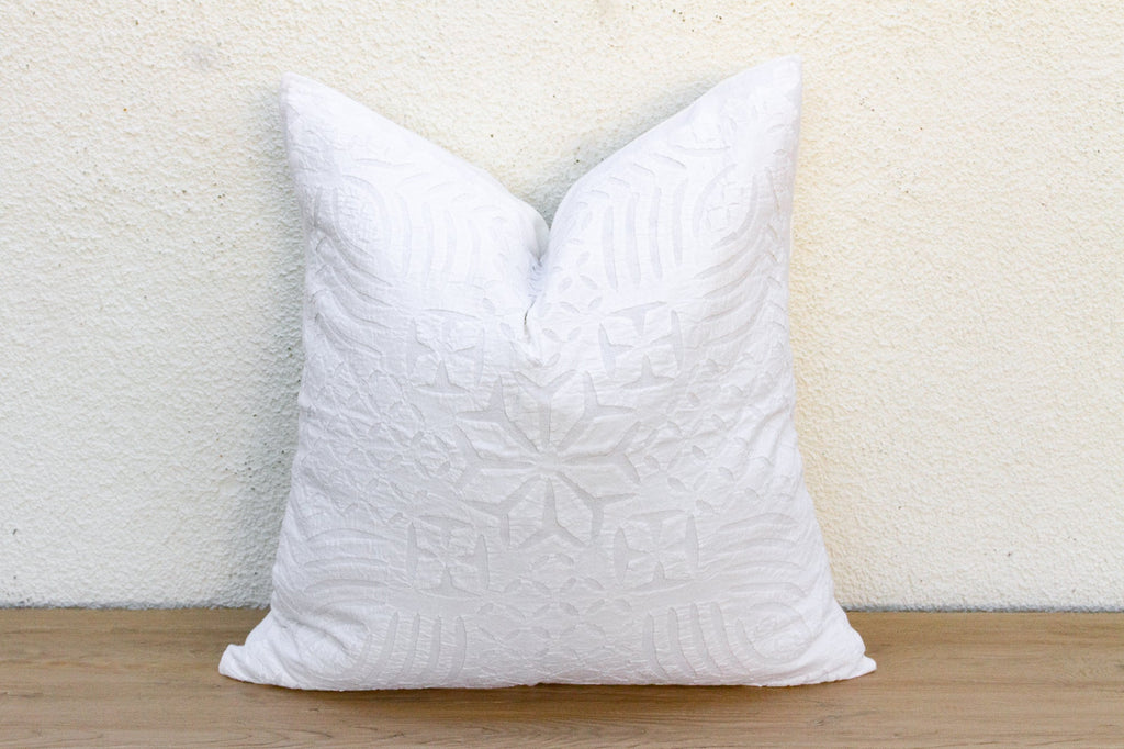 Ivory Peony Appliqué Pillow Cover