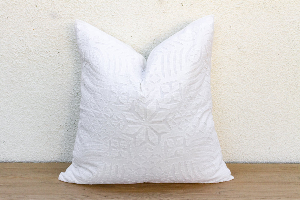 Ivory Peony Appliqué Pillow Cover