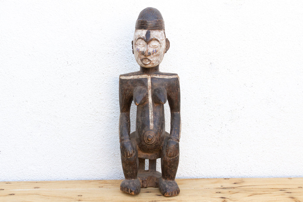 Antique Painted Idoma Seated Female Figure