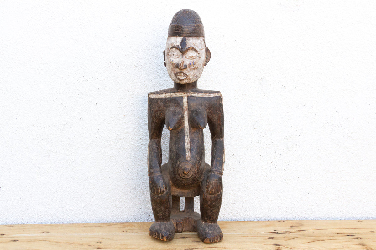 Antique Painted Idoma Seated Female Figure