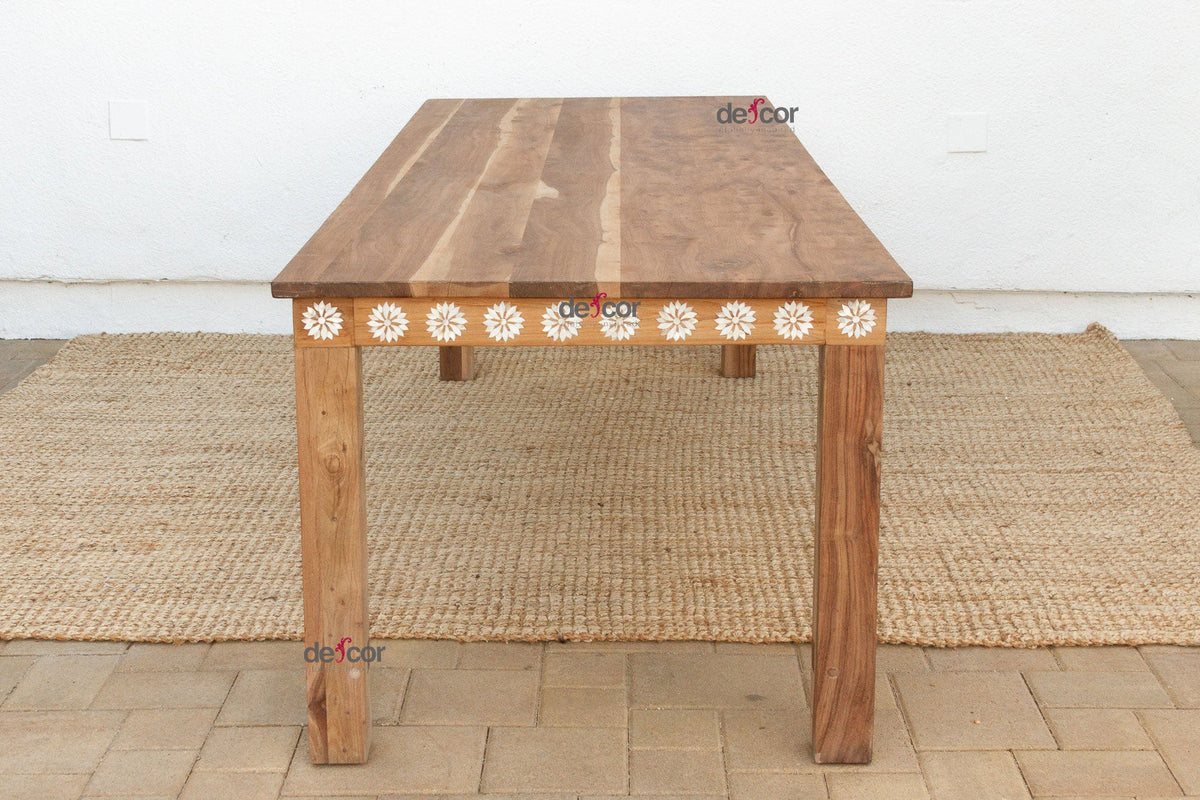 Mother of Pearl Inlaid Reclaimed Teak Dining Table