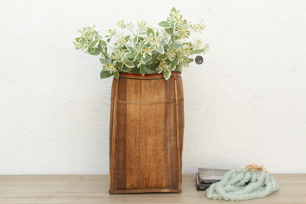 Tall Handwoven Antique Rice Storage Basket
