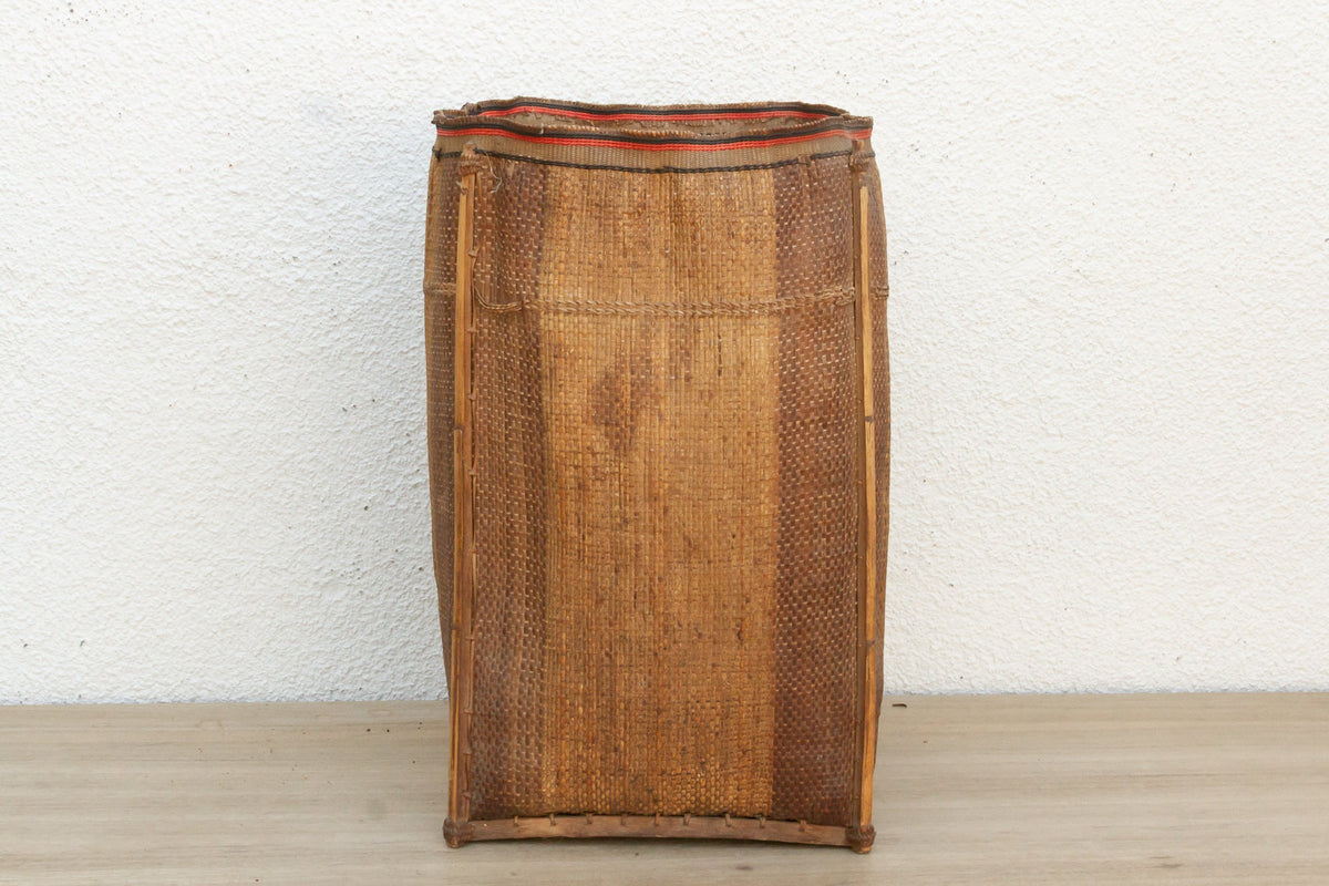 Tall Handwoven Antique Rice Storage Basket