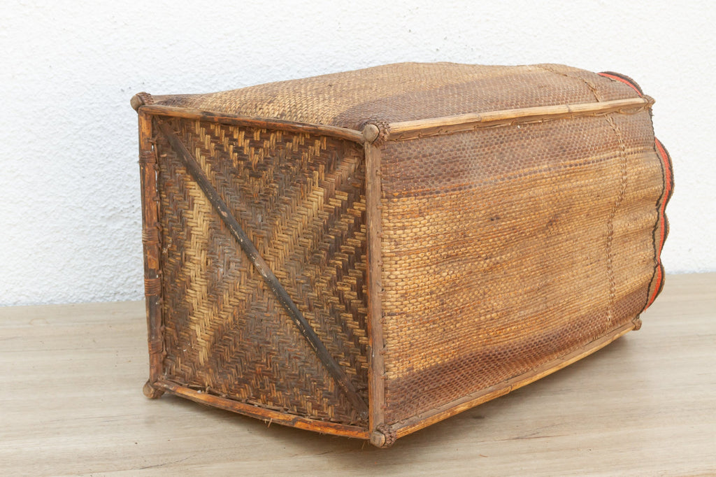 Tall Handwoven Antique Rice Storage Basket