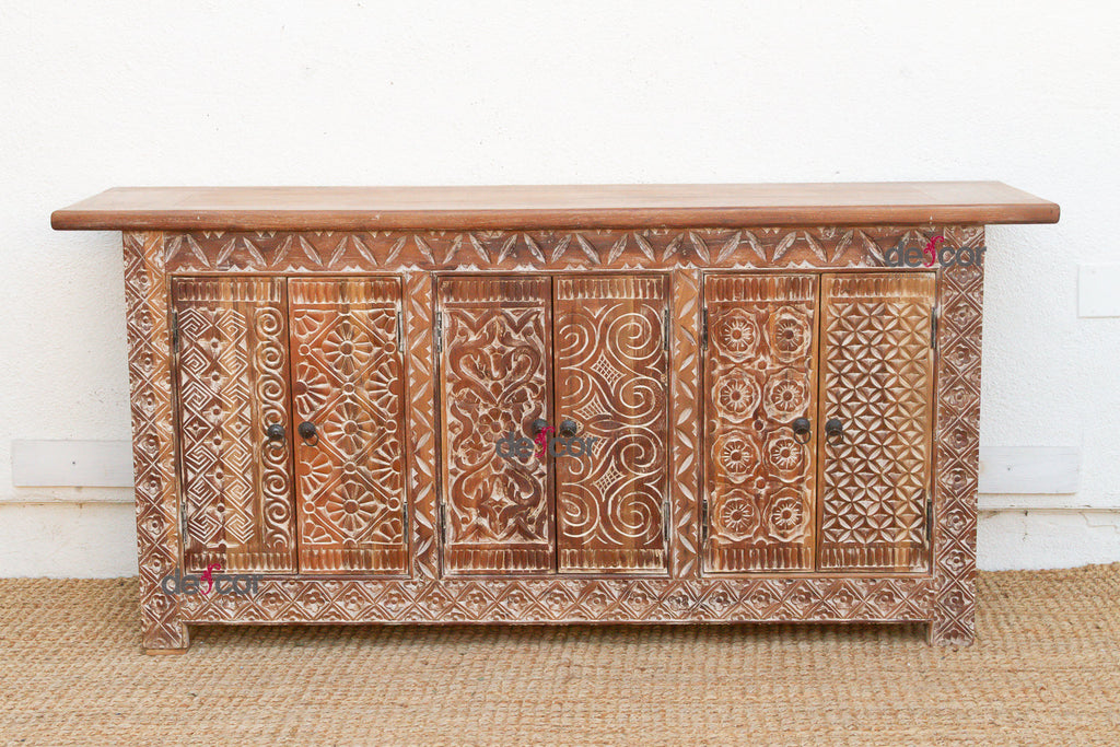 Finely Carved Coromandel Whitewash Sideboard
