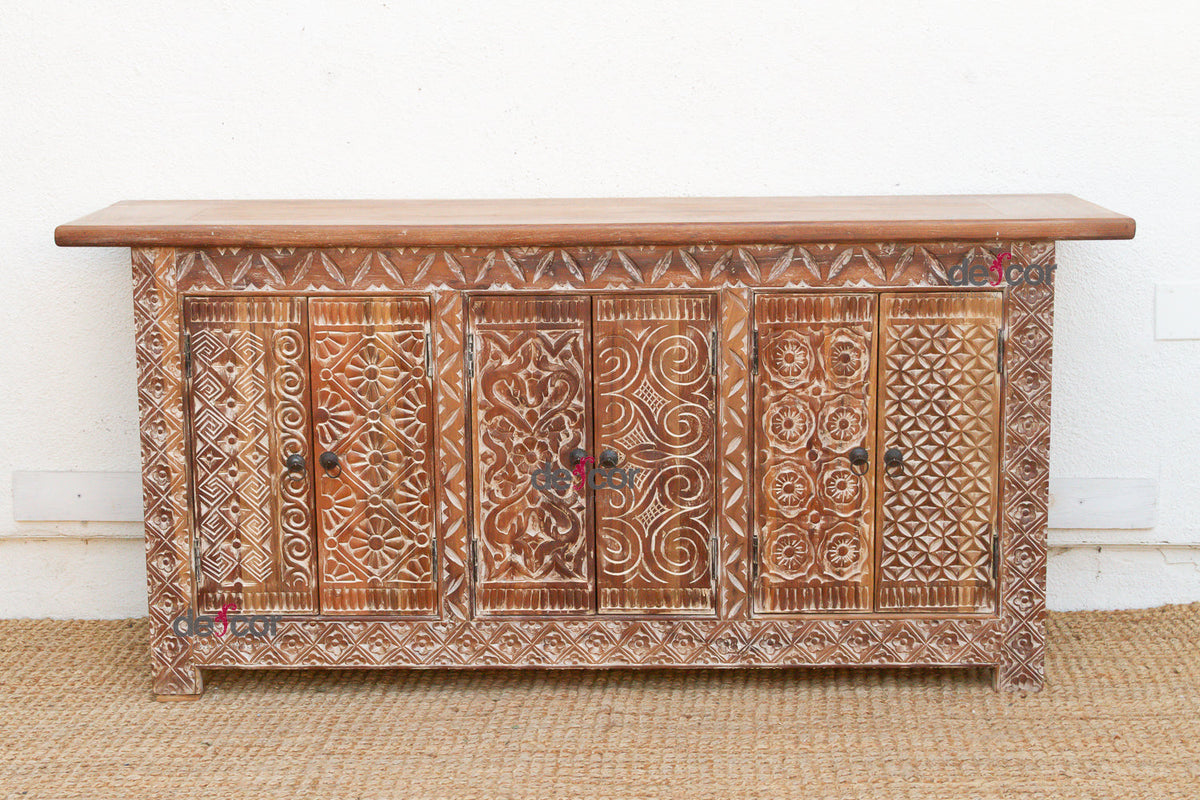 Finely Carved Coromandel Whitewash Sideboard
