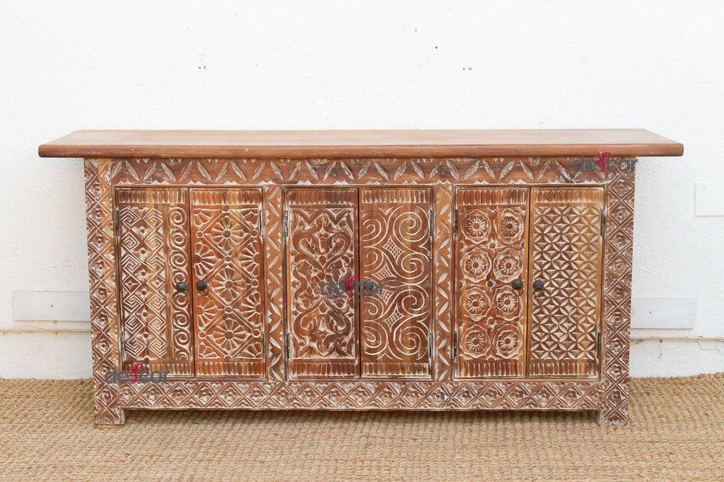Finely Carved Coromandel Whitewash Sideboard