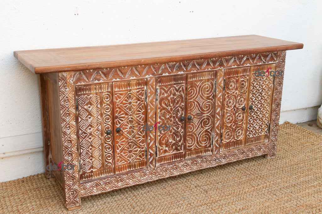 Finely Carved Coromandel Whitewash Sideboard