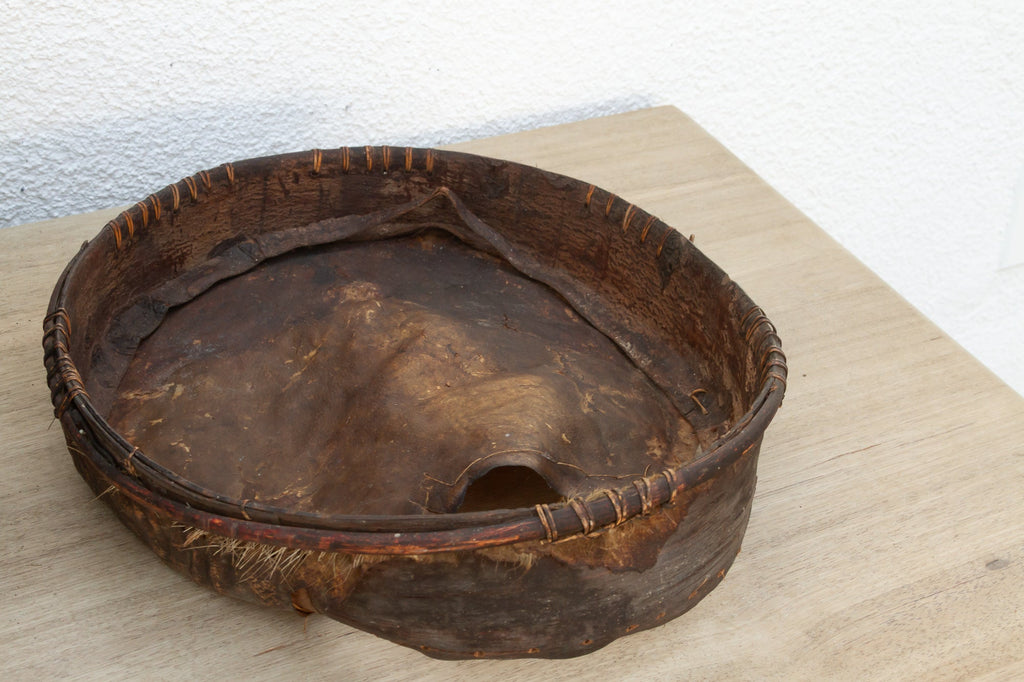 Antique Tall Cylindrical Basket with Fitted Lid