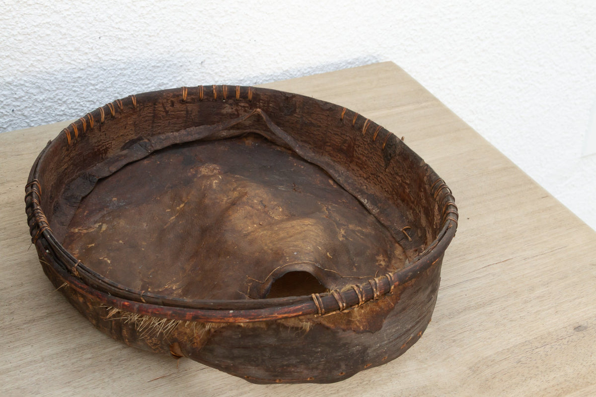 Antique Tall Cylindrical Basket with Fitted Lid