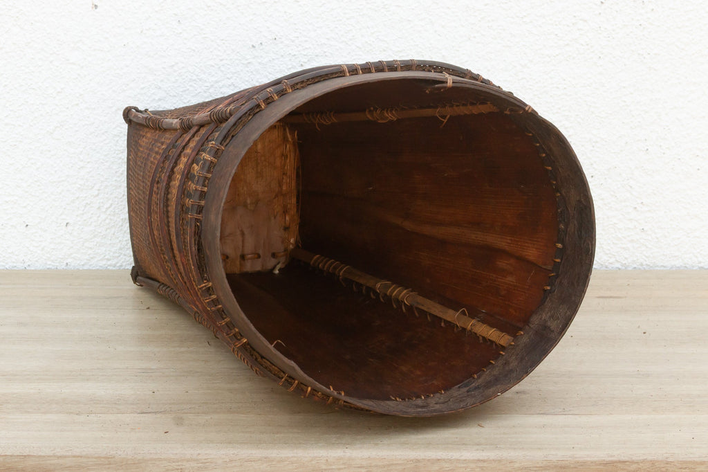 Antique Tall Cylindrical Basket with Fitted Lid