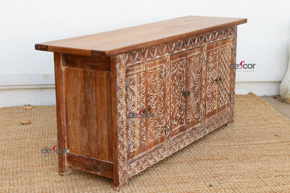 Finely Carved Coromandel Whitewash Sideboard