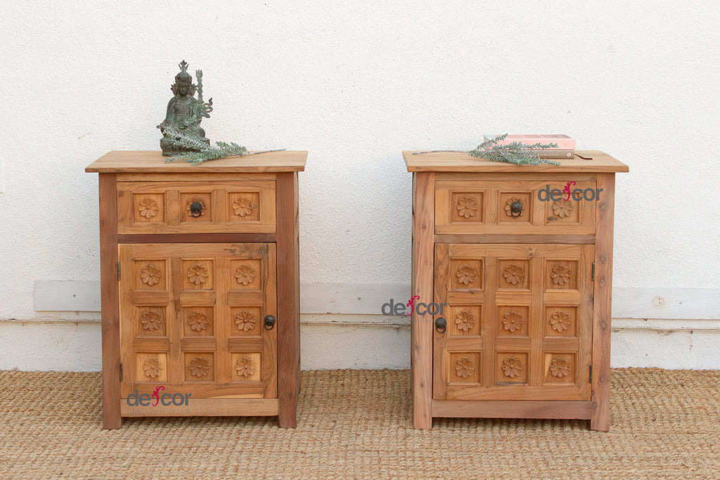 Set of 2, Haveli Lotus Flower Bedside Cabinets
