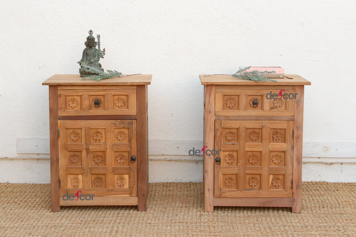 Set of 2, Haveli Lotus Flower Bedside Cabinets