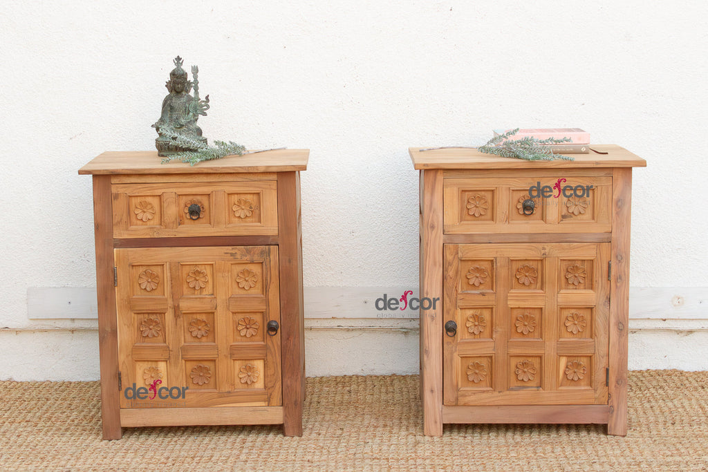 Set of 2, Haveli Lotus Flower Bedside Cabinets