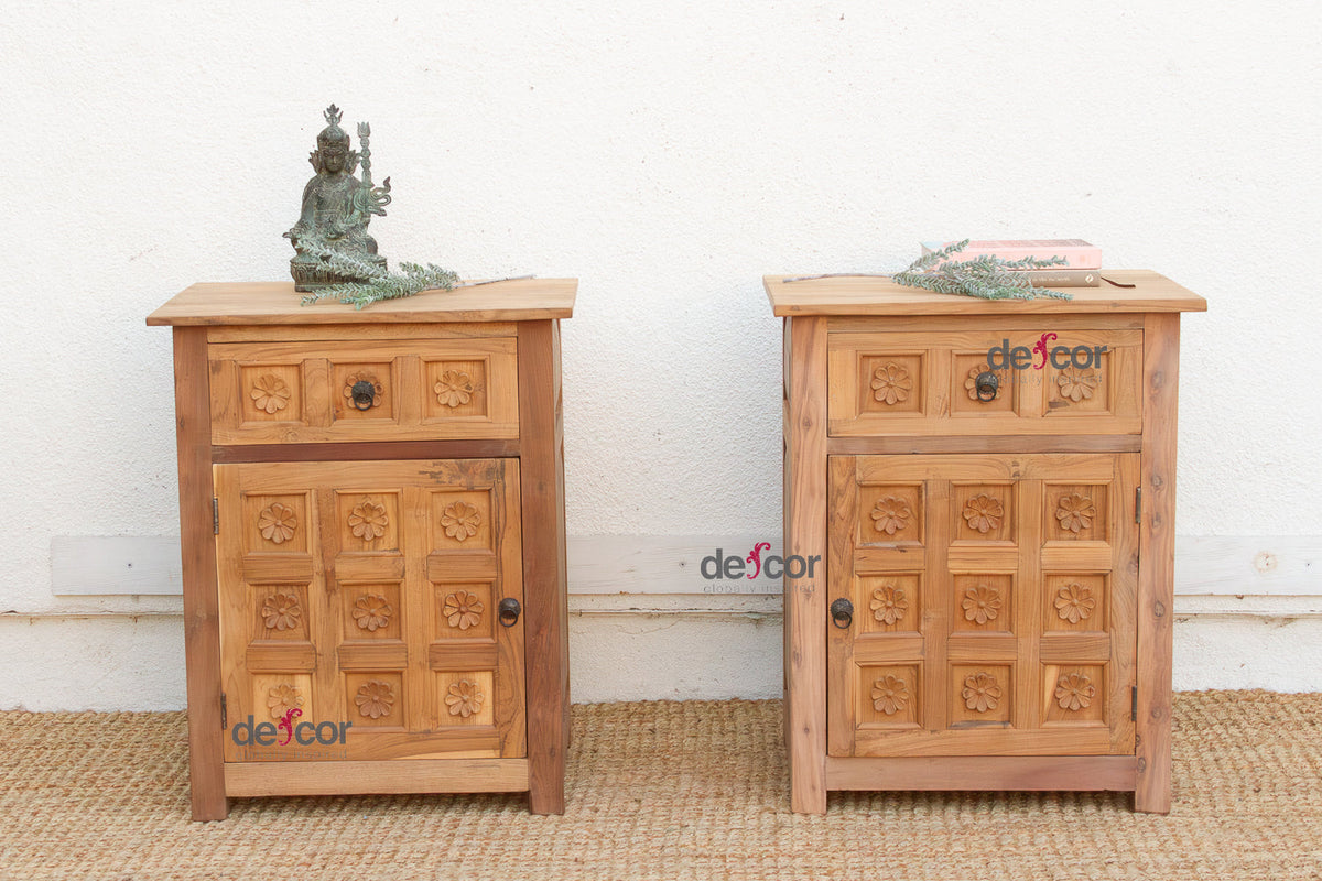 Set of 2, Haveli Lotus Flower Bedside Cabinets