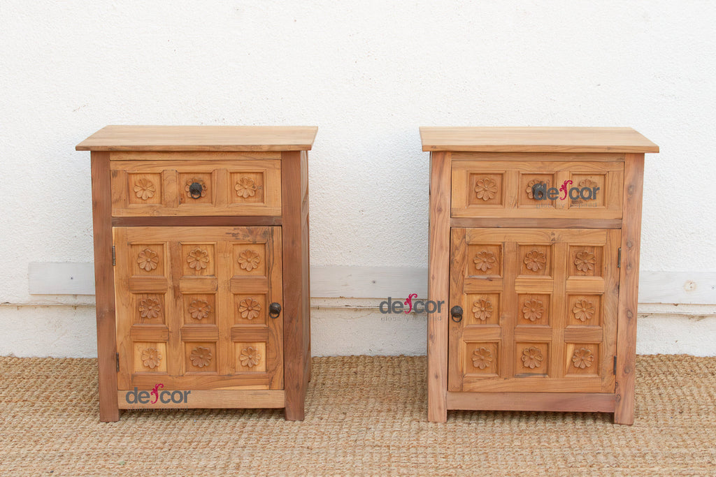 Set of 2, Haveli Lotus Flower Bedside Cabinets